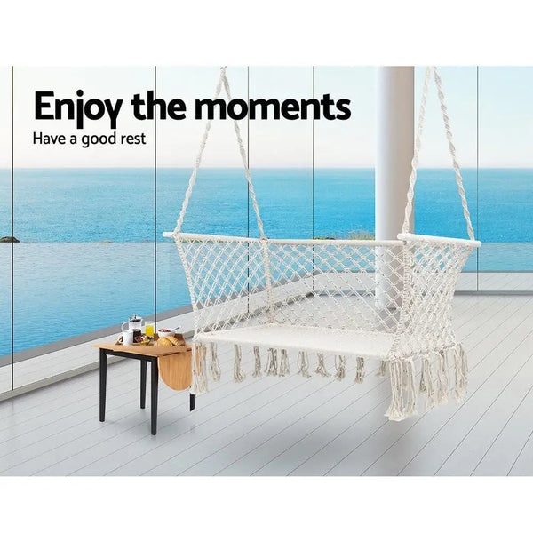 Gardeon Camping Hammock Chair Patio 2 Person Swing Hammocks Double Portable Cream Deals499