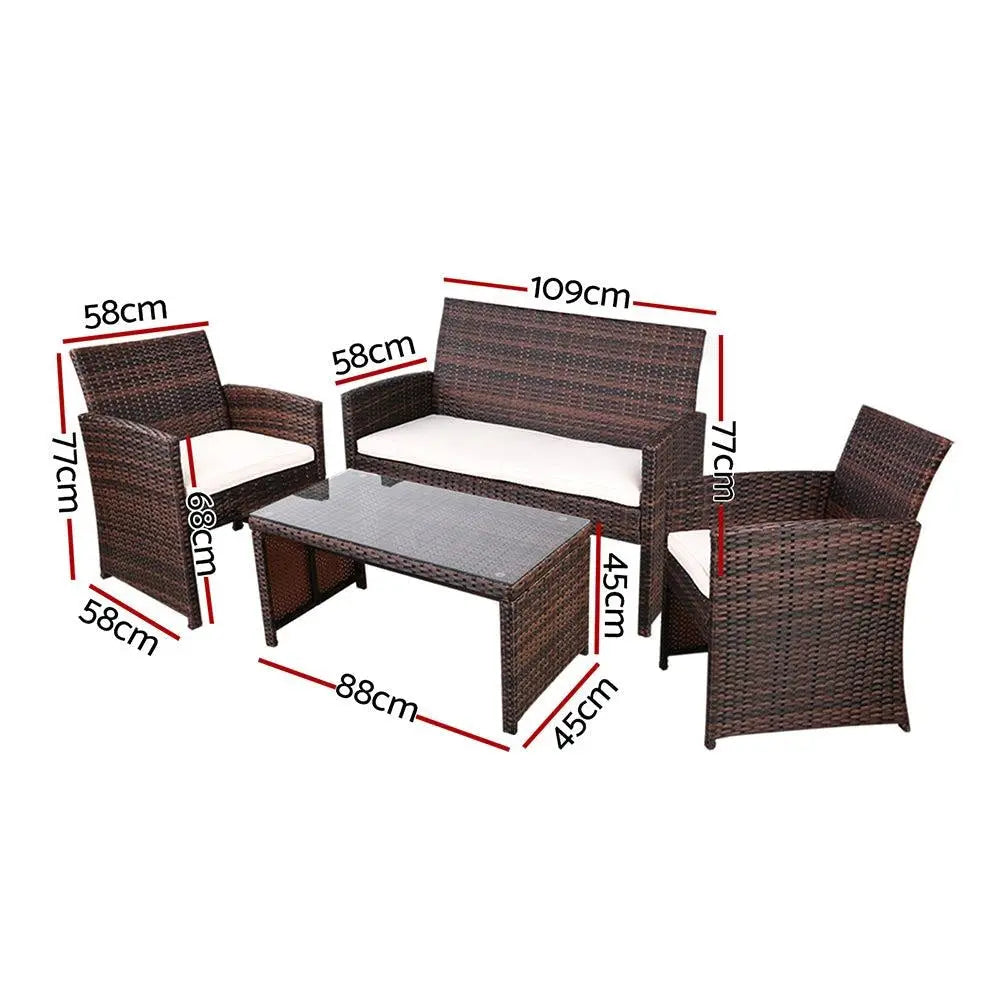 Gardeon Garden Furniture Outdoor Lounge Setting Wicker Sofa Set Storage Cover Brown Deals499