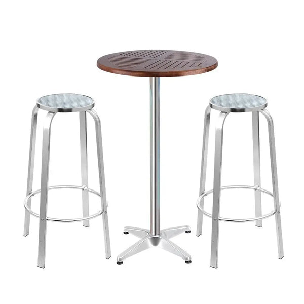 Gardeon Outdoor Bistro Set Bar Table Stools Adjustable Aluminium Cafe 3PC Wood Deals499