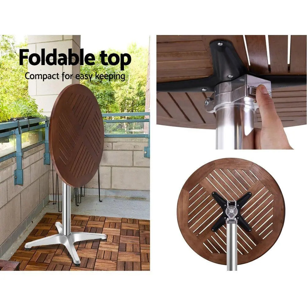 Gardeon Outdoor Bistro Set Bar Table Stools Adjustable Aluminium Cafe 3PC Wood Deals499