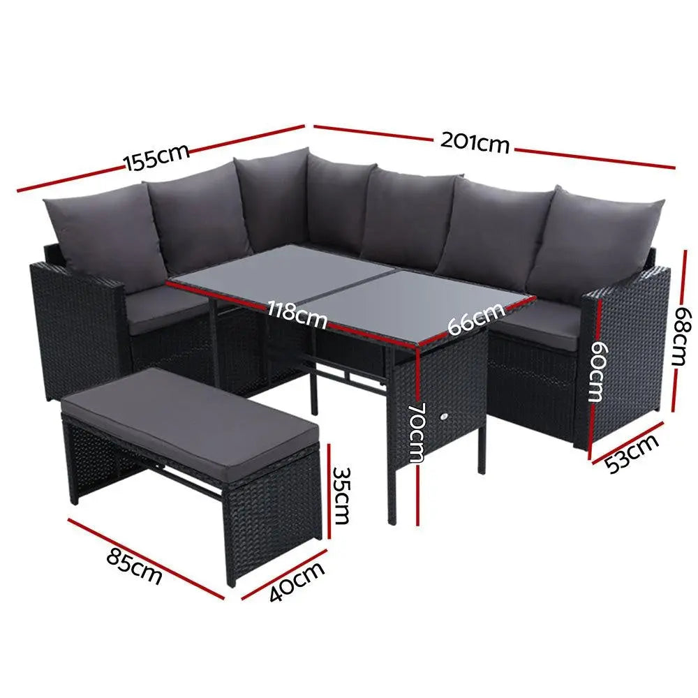 Gardeon Outdoor Furniture Dining Setting Sofa Set Wicker 8 Seater Storage Cover Black Deals499