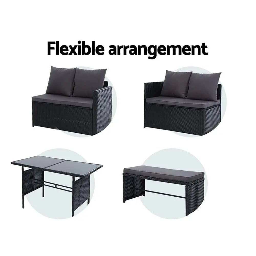 Gardeon Outdoor Furniture Dining Setting Sofa Set Wicker 8 Seater Storage Cover Black Deals499