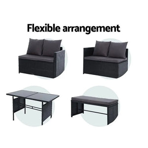 Gardeon Outdoor Furniture Dining Setting Sofa Set Wicker 8 Seater Storage Cover Black Deals499