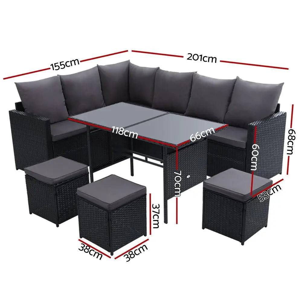 Gardeon Outdoor Furniture Dining Setting Sofa Set Wicker 9 Seater Storage Cover Black Deals499