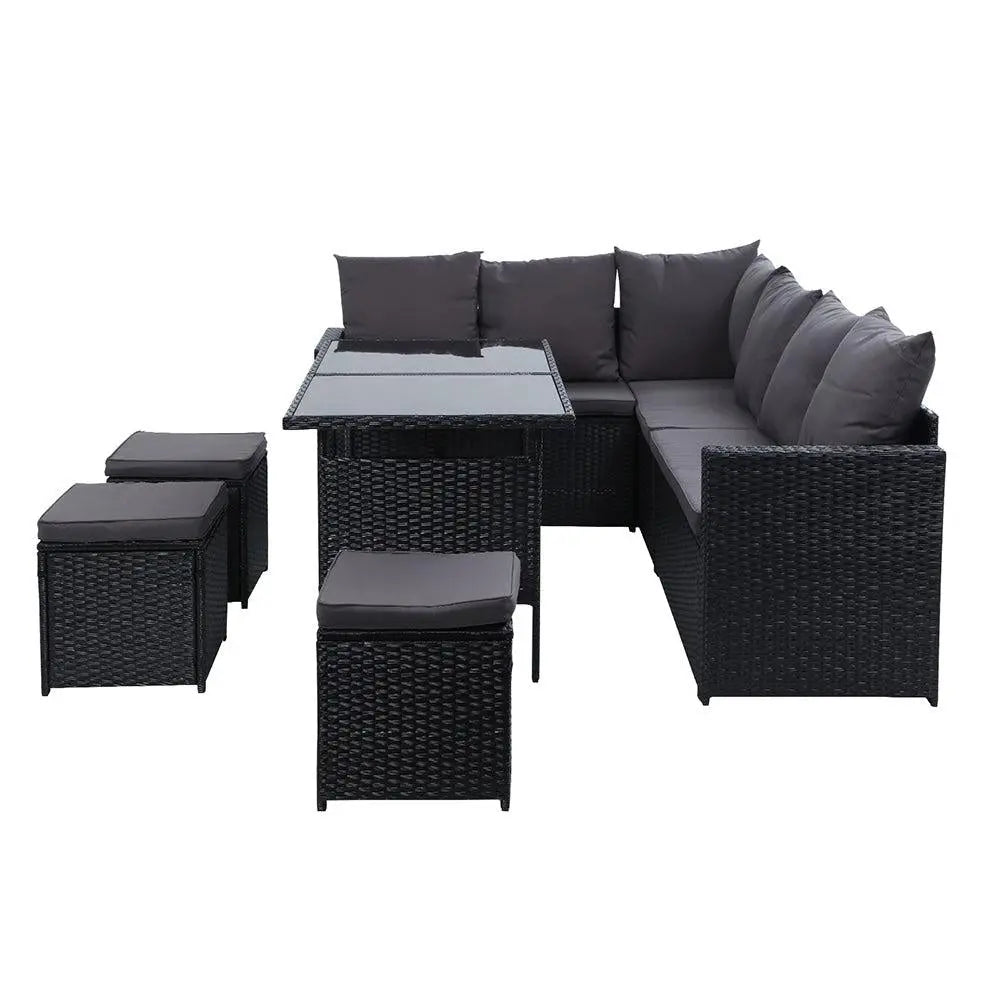 Gardeon Outdoor Furniture Dining Setting Sofa Set Wicker 9 Seater Storage Cover Black Deals499