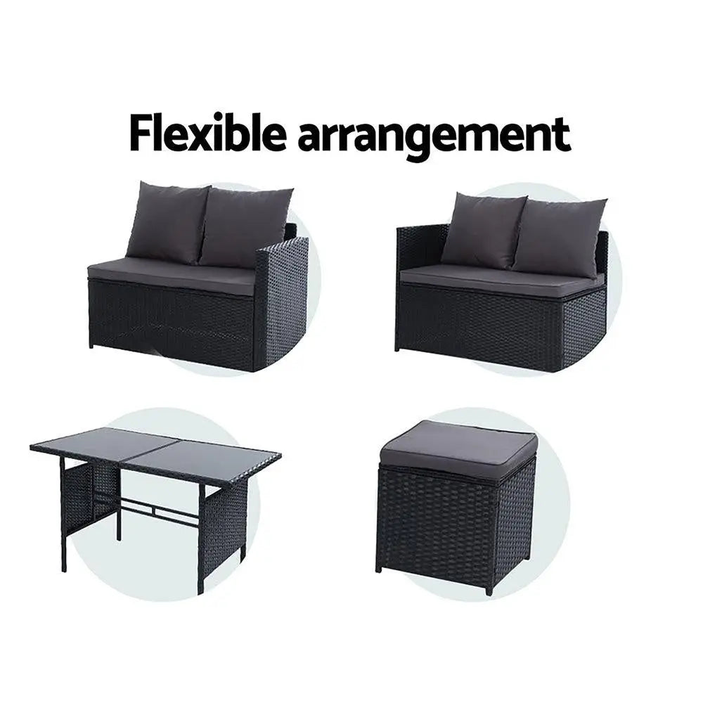 Gardeon Outdoor Furniture Dining Setting Sofa Set Wicker 9 Seater Storage Cover Black Deals499