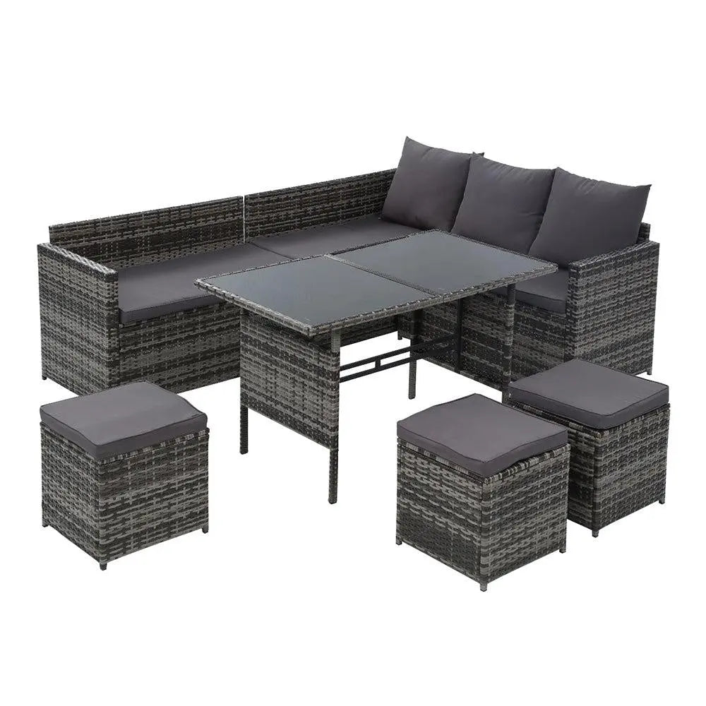 Gardeon Outdoor Furniture Dining Setting Sofa Set Wicker 9 Seater Storage Cover Mixed Grey Deals499