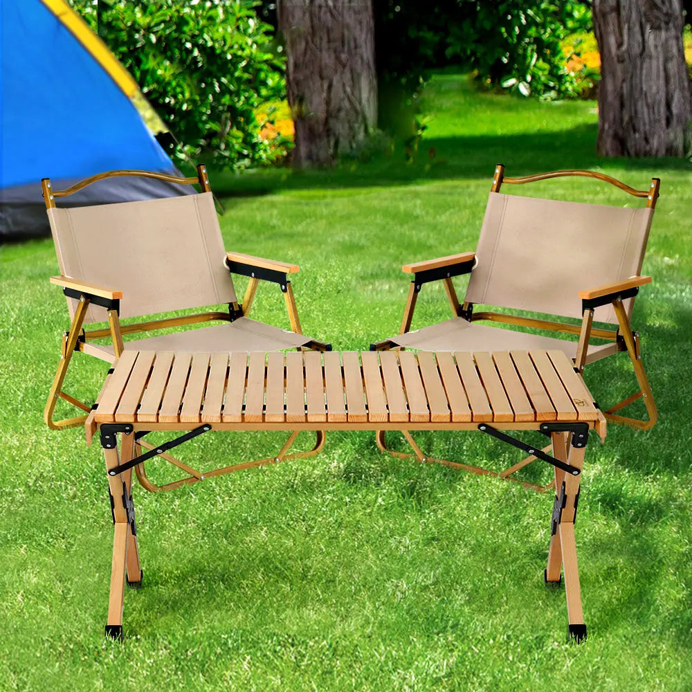 Gardeon Outdoor Furniture Picnic Table and Chairs Camping Wooden Egg Roll Portable Desk Deals499