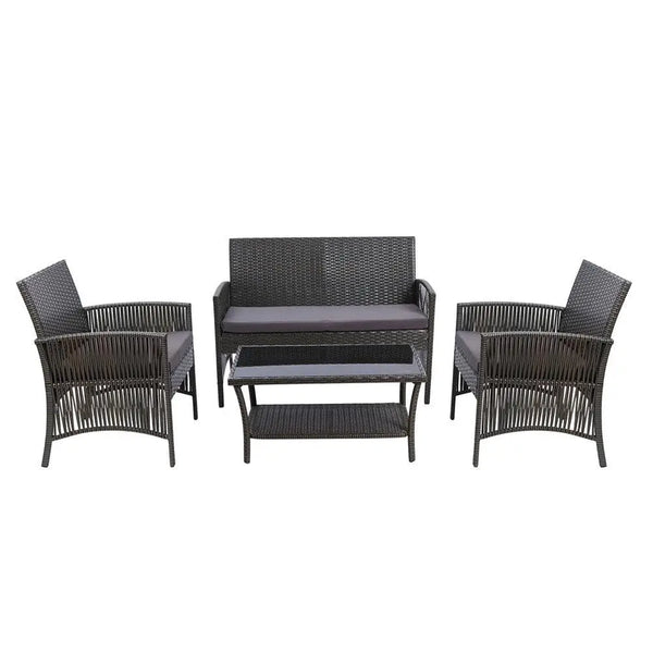 Gardeon Outdoor Furniture Set Wicker Cushion 4pc Dark Grey Deals499