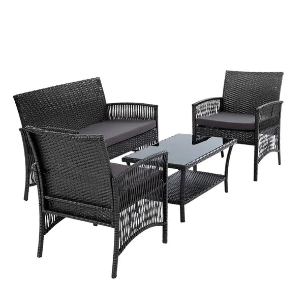 Gardeon Outdoor Furniture Set Wicker Cushion 4pc Dark Grey Deals499