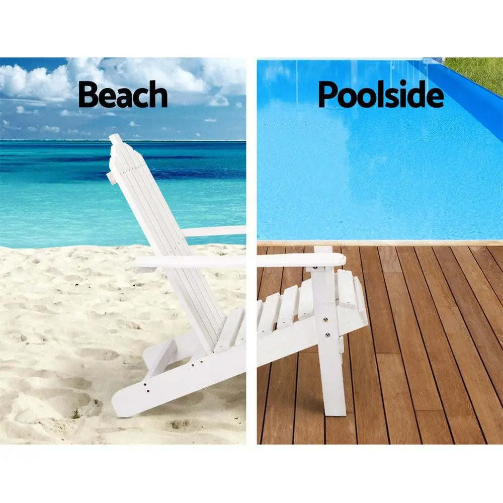 Gardeon Outdoor Sun Lounge Beach Chairs Table Setting Wooden Adirondack Patio - White Deals499
