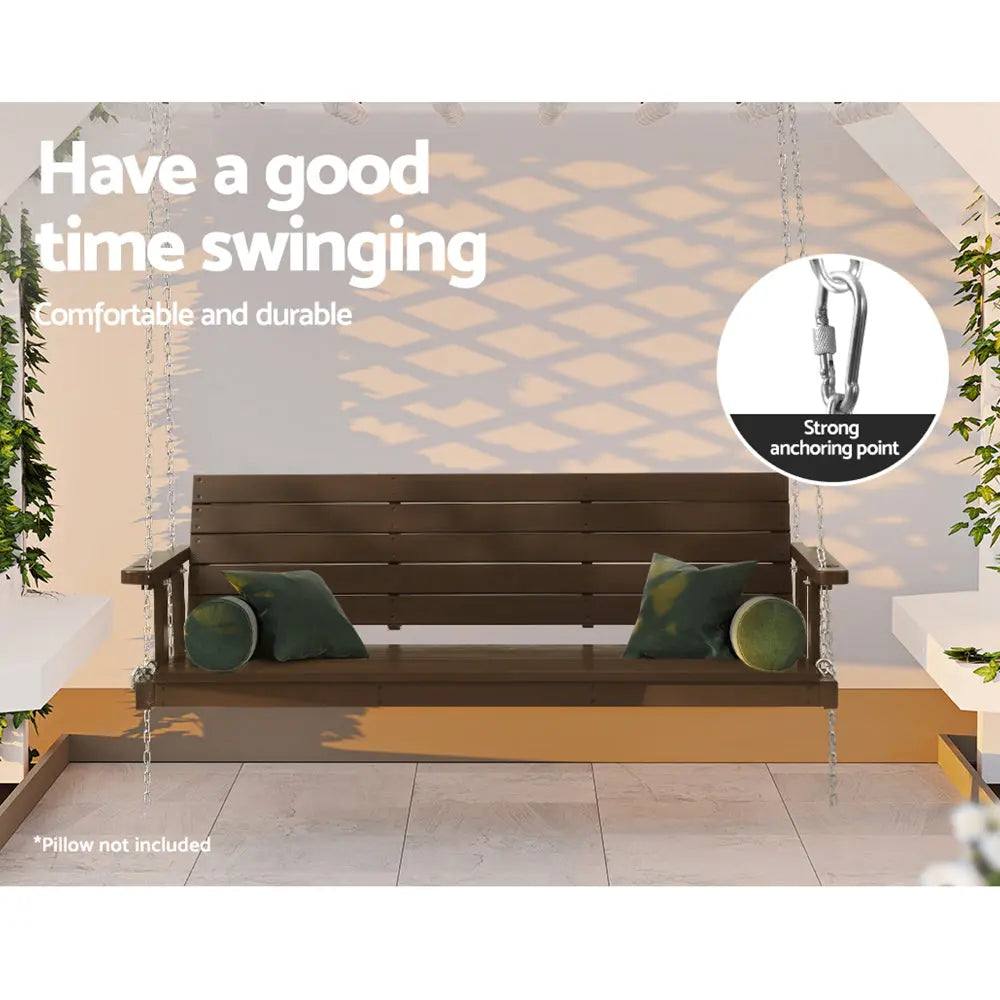 Gardeon Porch Swing Chair with Chain Outdoor Furniture 3 Seater Bench Wooden Brown from Deals499 at Deals499