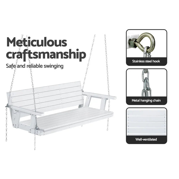 Gardeon Porch Swing Chair with Chain Outdoor Furniture 3 Seater Bench Wooden White from Deals499 at Deals499