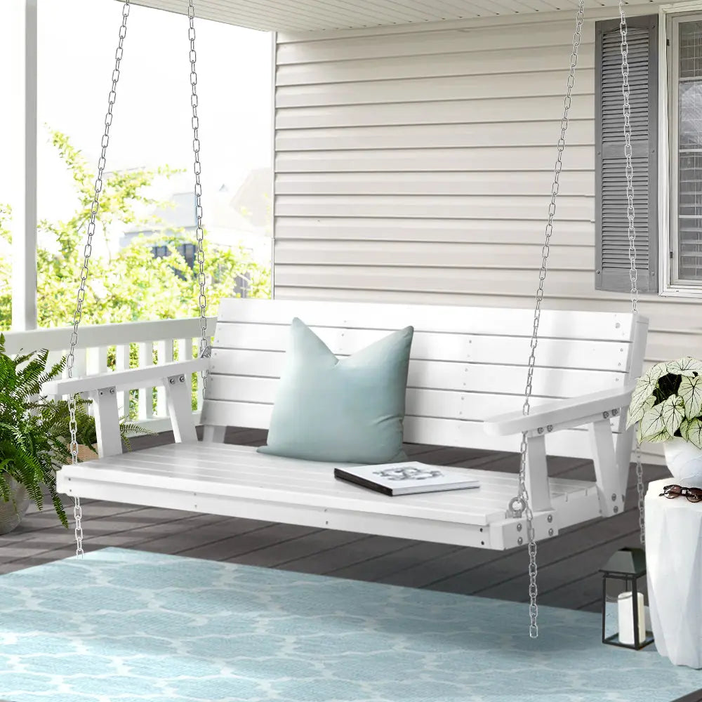 Gardeon Porch Swing Chair with Chain Outdoor Furniture 3 Seater Bench Wooden White from Deals499 at Deals499