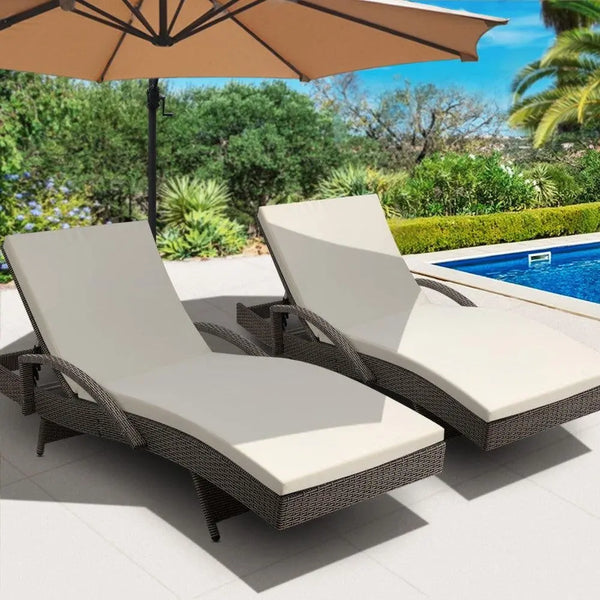 Gardeon Set of 2 Outdoor Sun Lounge Chair with Cushion- Grey Deals499