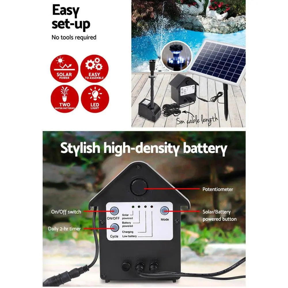 Gardeon Solar Pond Pump Battery Powered Outdoor LED Light Submersible Filter Deals499