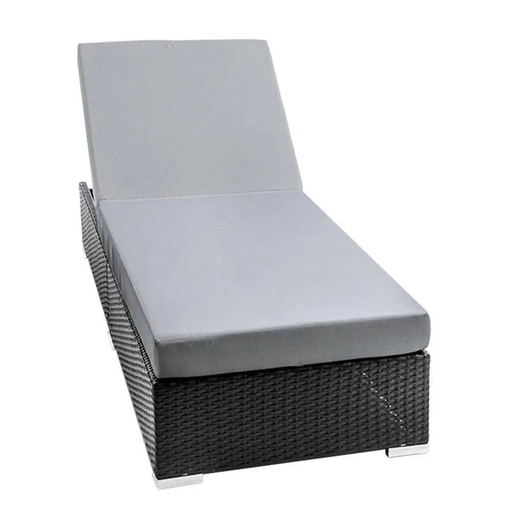 Gardeon Sun Lounge Wicker Lounger Outdoor Furniture Rattan Garden Day Bed Sofa Black Deals499