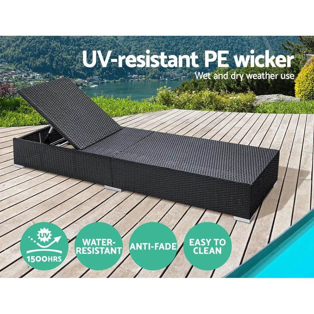 Gardeon Sun Lounge Wicker Lounger Outdoor Furniture Rattan Garden Day Bed Sofa Black Deals499