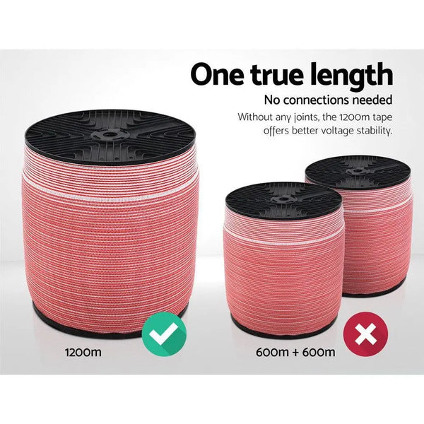 Giantz 1200M Electric Fence Wire Tape Poly Stainless Steel Temporary Fencing Kit Deals499
