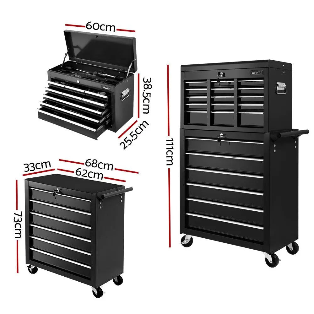 Giantz 15 Drawers Tool Box Chest Trolley Cabinet Garage Storage Boxes Organizer Black Deals499