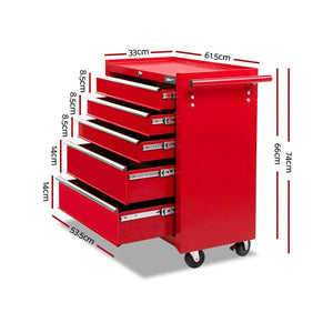 Giantz 5 Drawer Mechanic Tool Box Storage Trolley - Red Deals499