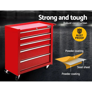 Giantz 5 Drawer Mechanic Tool Box Storage Trolley - Red Deals499