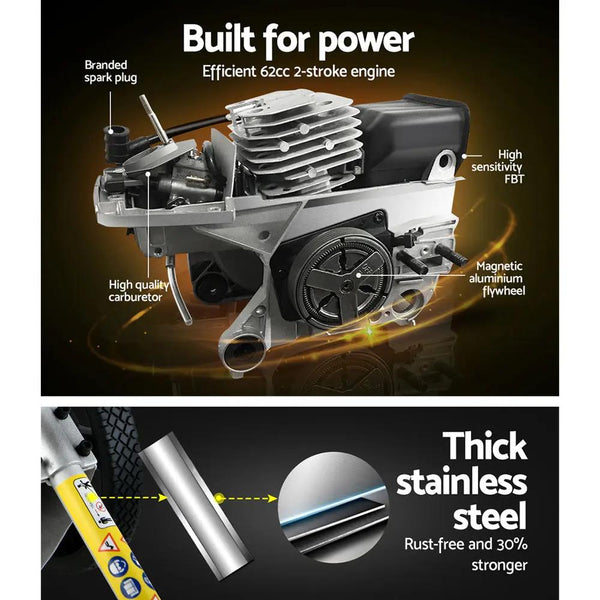 Giantz 62cc Petrol Brush Cutter Whipper Saw Trimmer 2 Stroke 3-in-1 Wheel Deals499