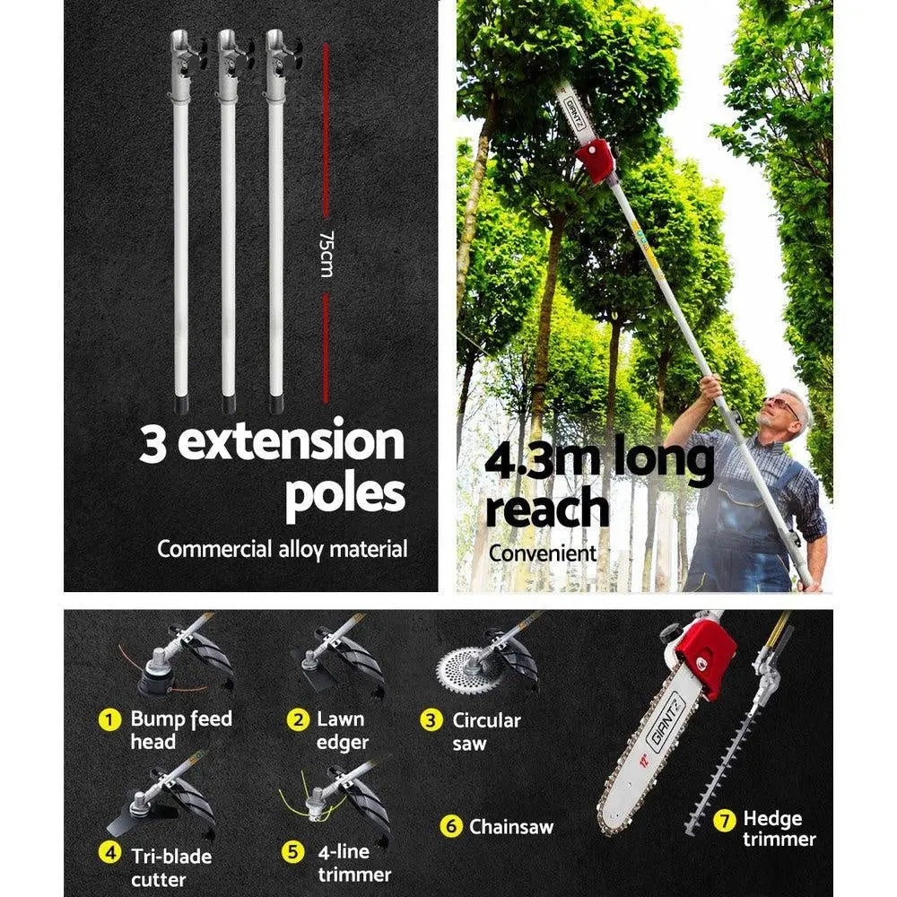 Giantz 65cc Petrol Pole Chainsaw Pruners 2 Stroke Long Chainsaws Hedge trimmer Brush Cutter Chain Saw Whipper Snipper Multi Tool Deals499