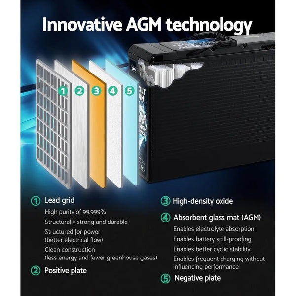 Giantz AGM Deep Cycle Battery 12V 135Ah Portable 4WD Sealed Marine Solar Slim Deals499