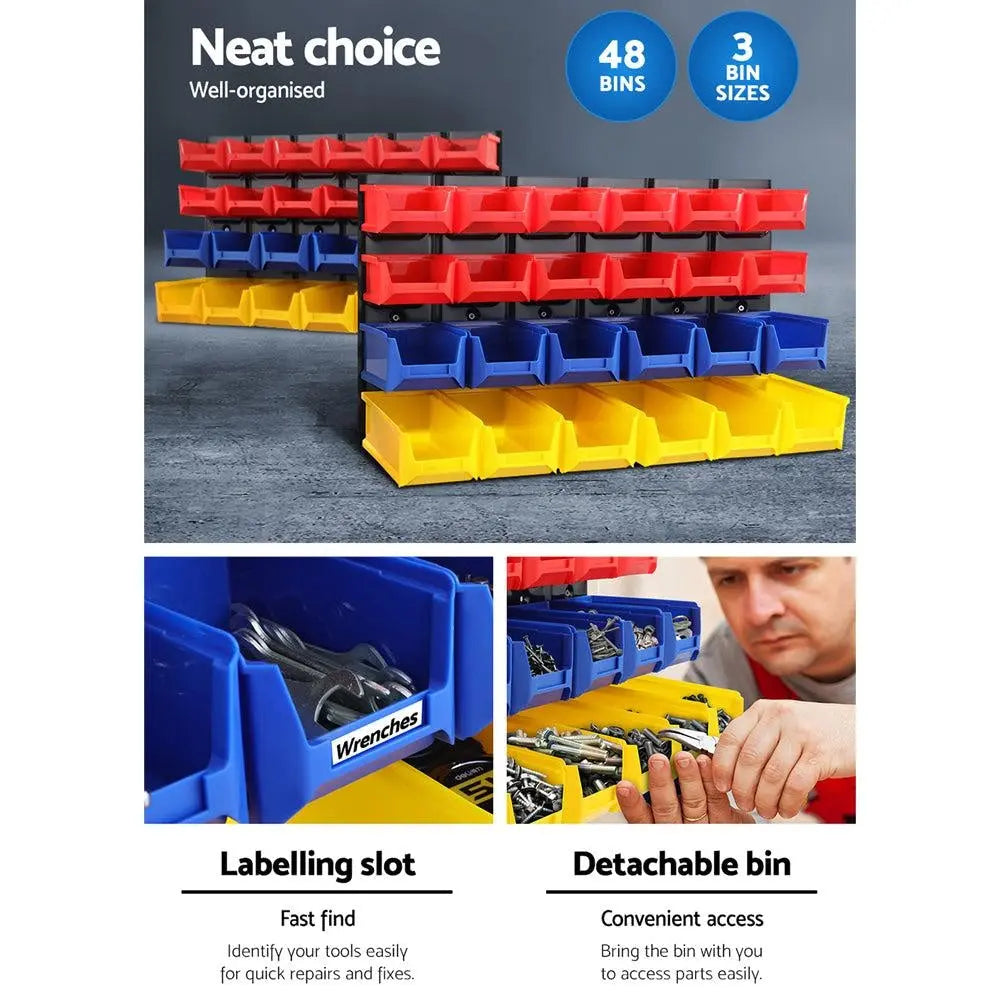 Giantz Bin Wall 48 Storage Bin Rack Wall Mounted Tools Steel Board Work Garage Deals499