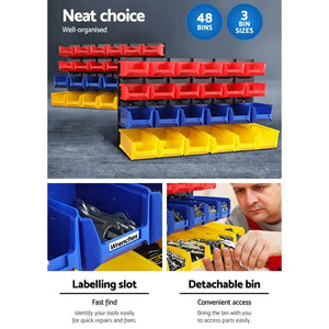 Giantz Bin Wall 48 Storage Bin Rack Wall Mounted Tools Steel Board Work Garage Deals499