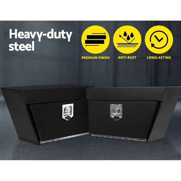 Giantz Black Under Tray Tool Box Pair Set Ute Steel Toolbox Trailer Underbody Deals499