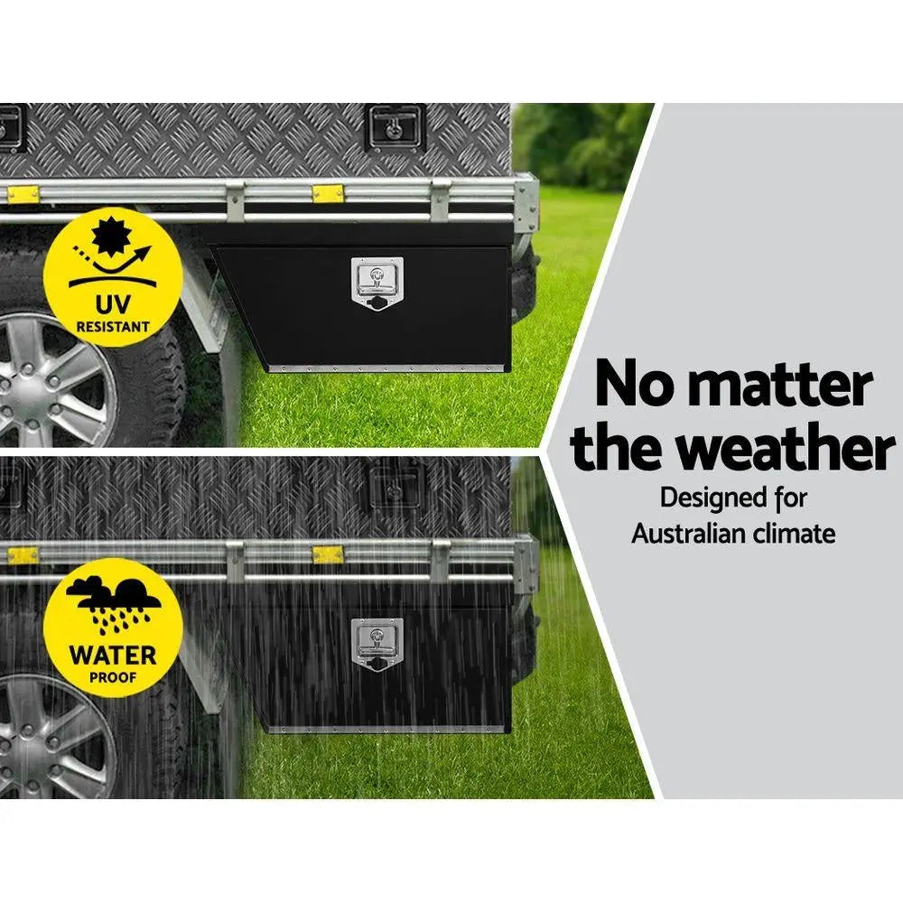 Giantz Black Under Tray Tool Box Pair Set Ute Steel Toolbox Trailer Underbody Deals499