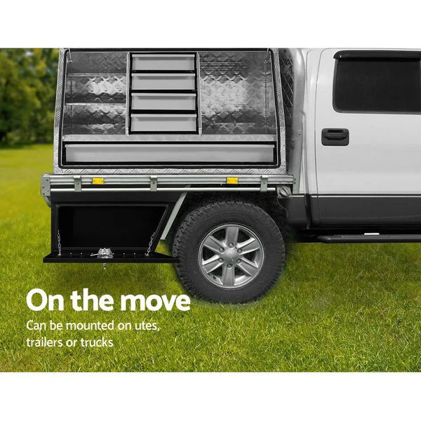Giantz Black Under Tray Tool Box Pair Set Ute Steel Toolbox Trailer Underbody Deals499