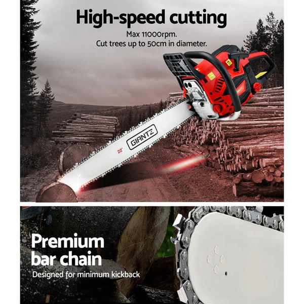 Giantz Chainsaw 58cc Petrol Commercial Pruning Chain Saw E-Start 22'' Bar Top Deals499