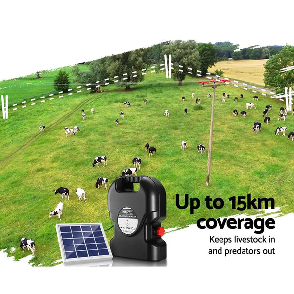 Giantz Electric Fence Energiser Solar Fencing Energizer Charger Farm Animal 15km 0.8J Deals499