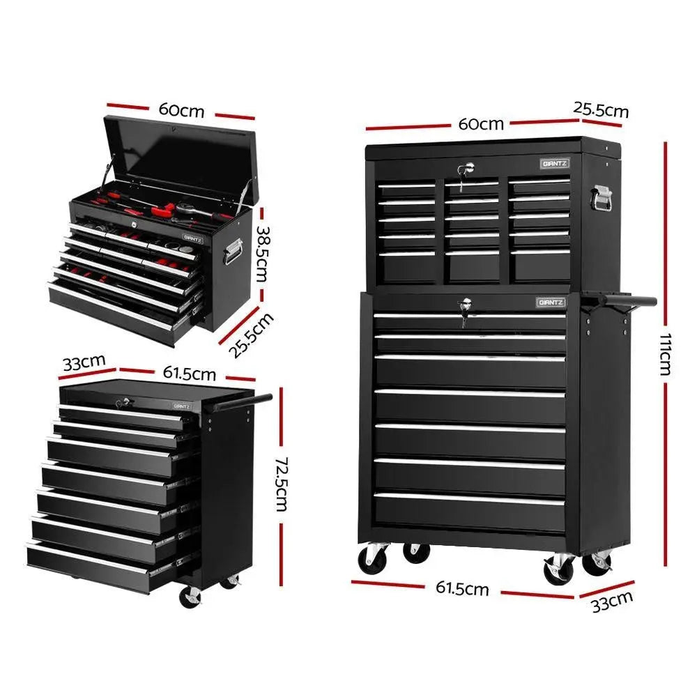 Giantz Tool Chest and Trolley Box Cabinet 16 Drawers Cart Garage Storage Black Deals499
