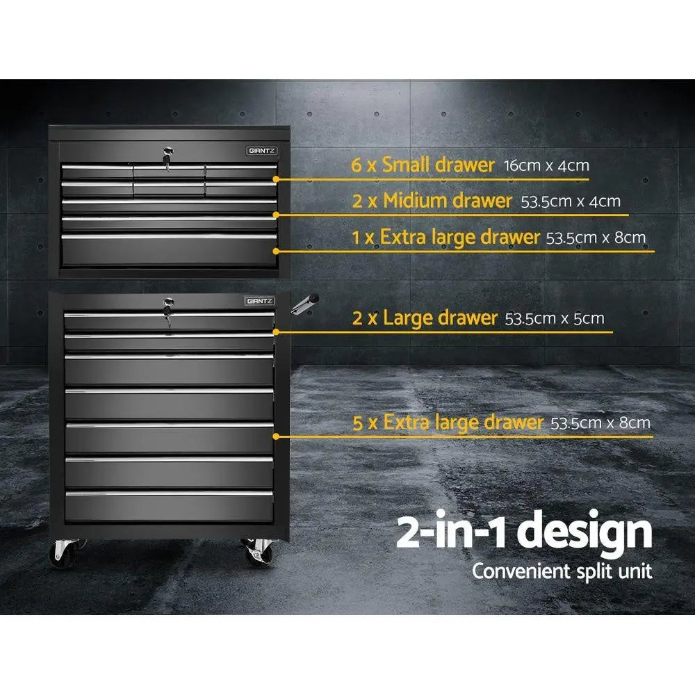 Giantz Tool Chest and Trolley Box Cabinet 16 Drawers Cart Garage Storage Black Deals499