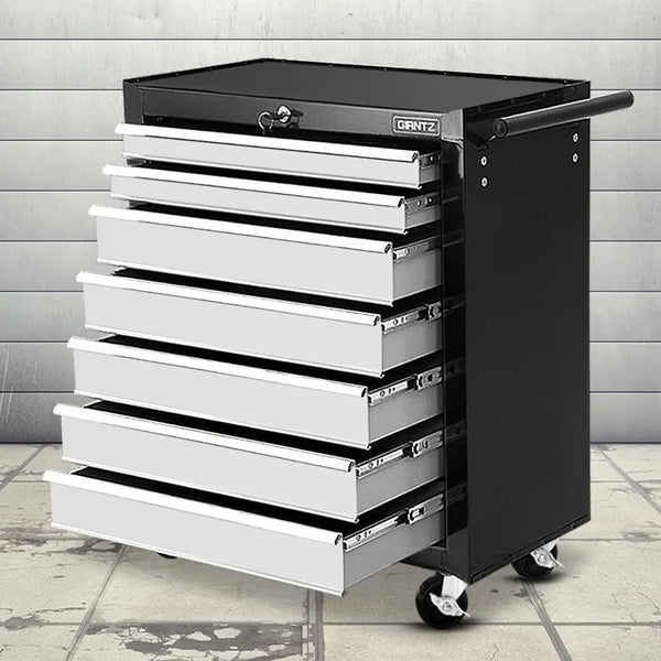 Giantz Tool Chest and Trolley Box Cabinet 7 Drawers Cart Garage Storage Black and Silver Deals499
