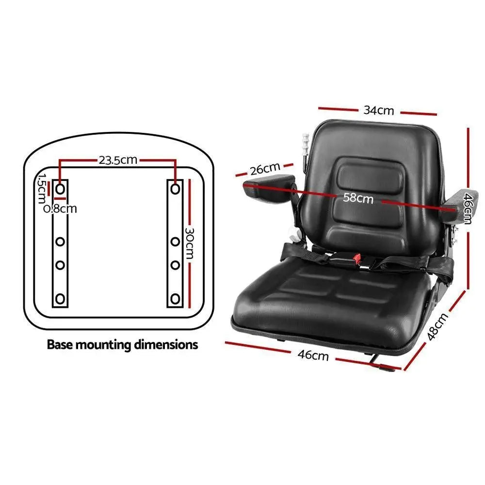 Giantz Tractor Seat with Armrest Forklift Excavator Bulldozer Universal Suspension Backrest Truck Chair black Deals499