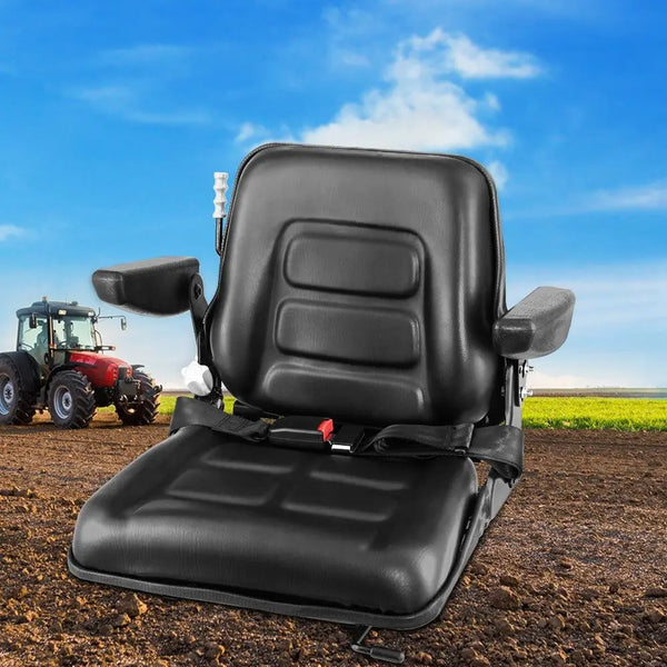 Giantz Tractor Seat with Armrest Forklift Excavator Bulldozer Universal Suspension Backrest Truck Chair black Deals499