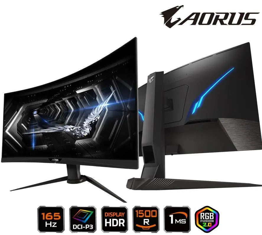 Gigabyte AORUS CV27Q-AP 27' Curve Tactical Gaming Monitor FHD 165Hz 1ms AMD FreeSync 1500R DCI-P3 HDR RGB 8bits Tilt Swivel Height Adjust HDMI DP USB GIGABYTE