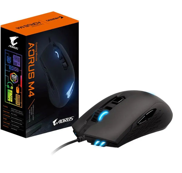 Gigabyte AORUS M4 Optical Gaming Mouse USB Wired 6400 dpi 1000Hz 98g 3D Scroll 50 million click Matte Black RGB Fusion2.0 On-the-fly DPI Adjustment GIGABYTE