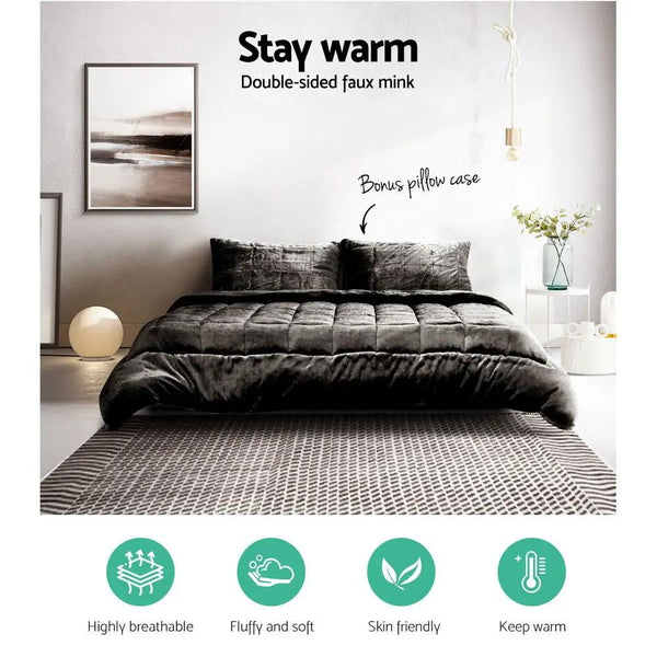 Giselle Bedding Faux Mink Quilt Queen Size Charcoal Deals499