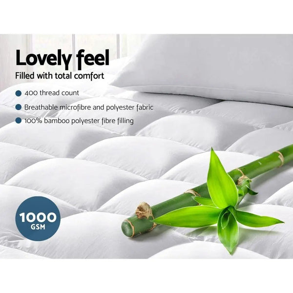 Giselle Double Mattress Topper Bamboo Fibre Pillowtop Protector Giselle