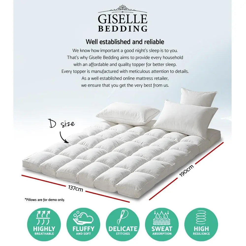 Giselle Double Mattress Topper Pillowtop 1000GSM Microfibre Filling Protector Giselle