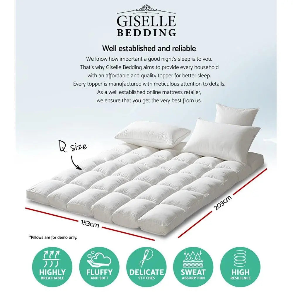Giselle Queen Mattress Topper Pillowtop 1000GSM Microfibre Filling Protector Giselle