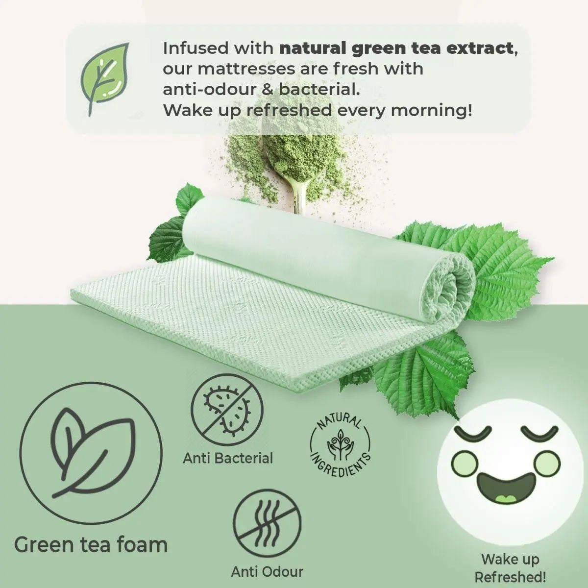 Green Tea Cool Gel Memory Foam Mattress 36cm 5 Zone King Single Deals499