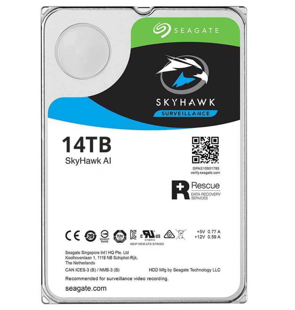 SEAGATE 14TB 3.5' SkyHawk Surveillance AI, SATA3 6Gb/s 256MB Cache 24x7 HDD ST14000VE0008,  5 Years Warranty SEAGATE