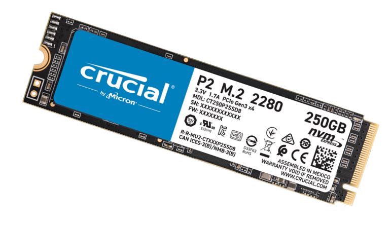 MICRON (CRUCIAL) P2 250GB M.2 (2280) NVMe PCIe SSD - QLC NAND 2100/1150MB/s 150TBW 1.5mil hrs MTBF SMART & TRIM Acronis True Image Cloning Software 5yrs MICRON